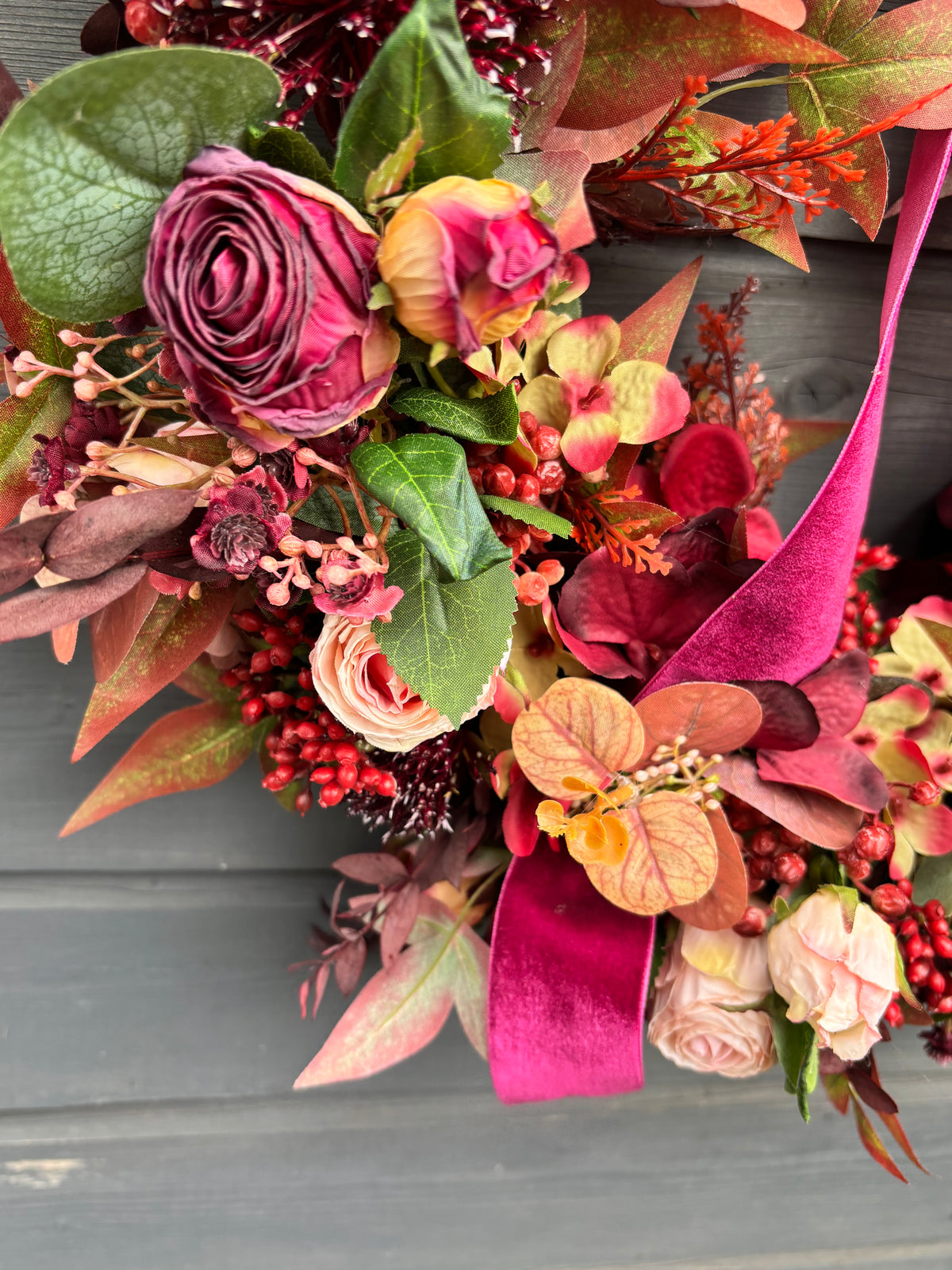 Autumn Burgundy Bloom Wreath