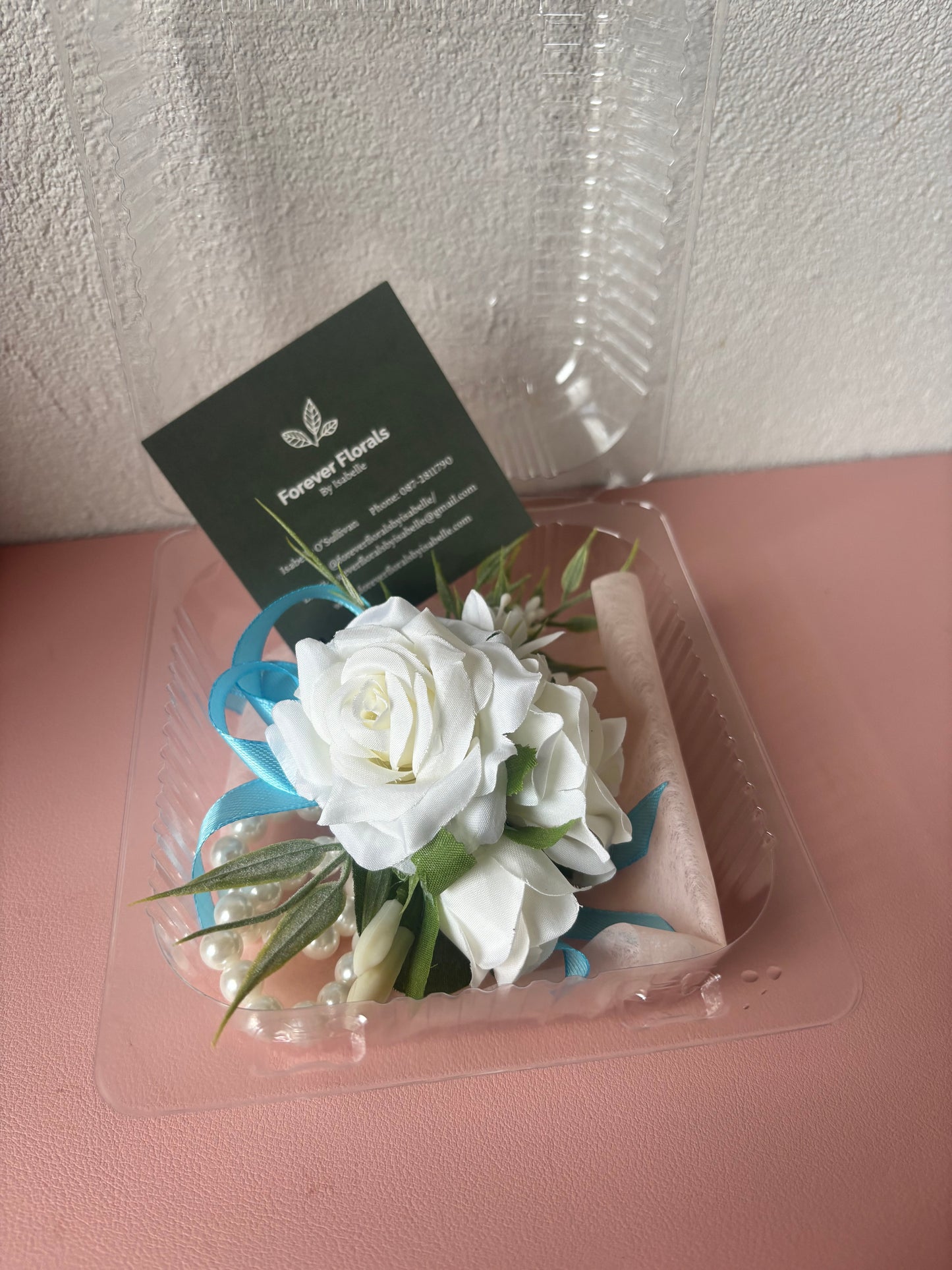 Faux Flower Corsage Light Blue