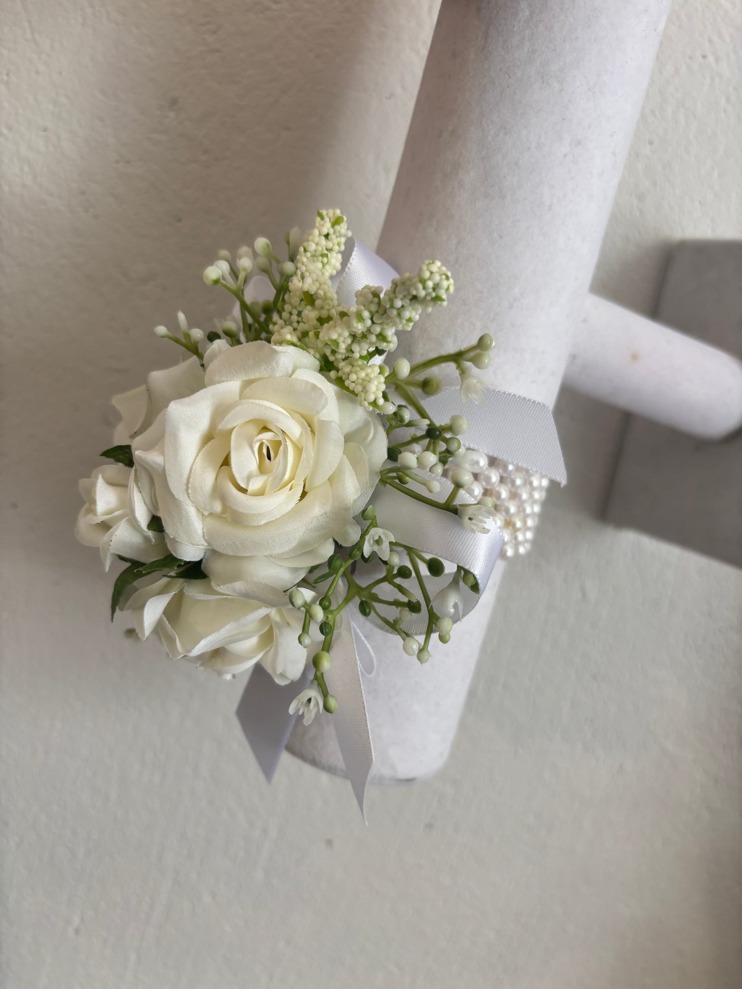 Faux Flower Corsage & Buttonhole Set White