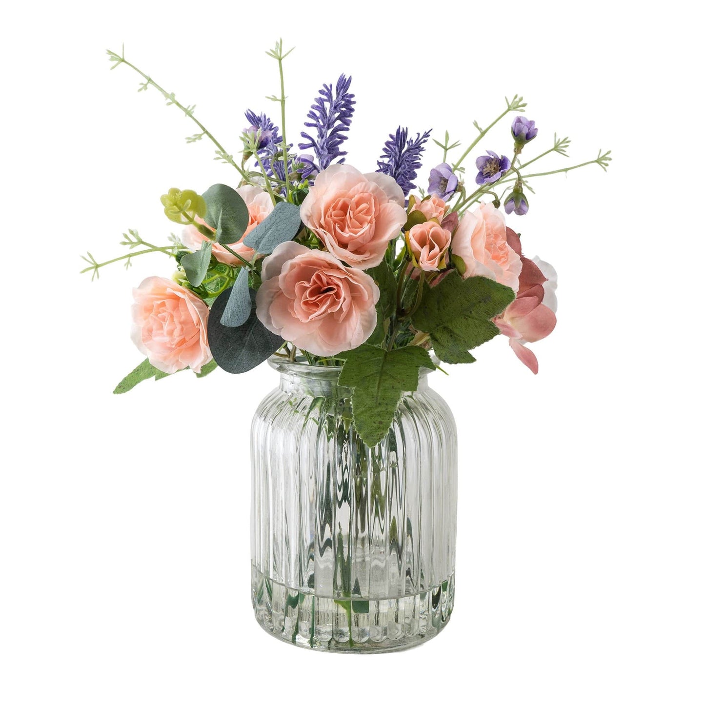 Faux Floral Arrangement in Glass Vase