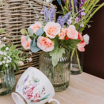 Faux Floral Arrangement in Glass Vase