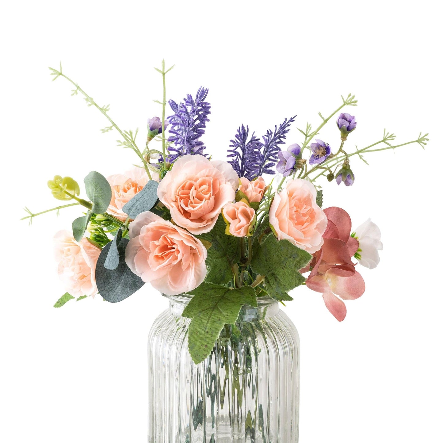 Faux Floral Arrangement in Glass Vase