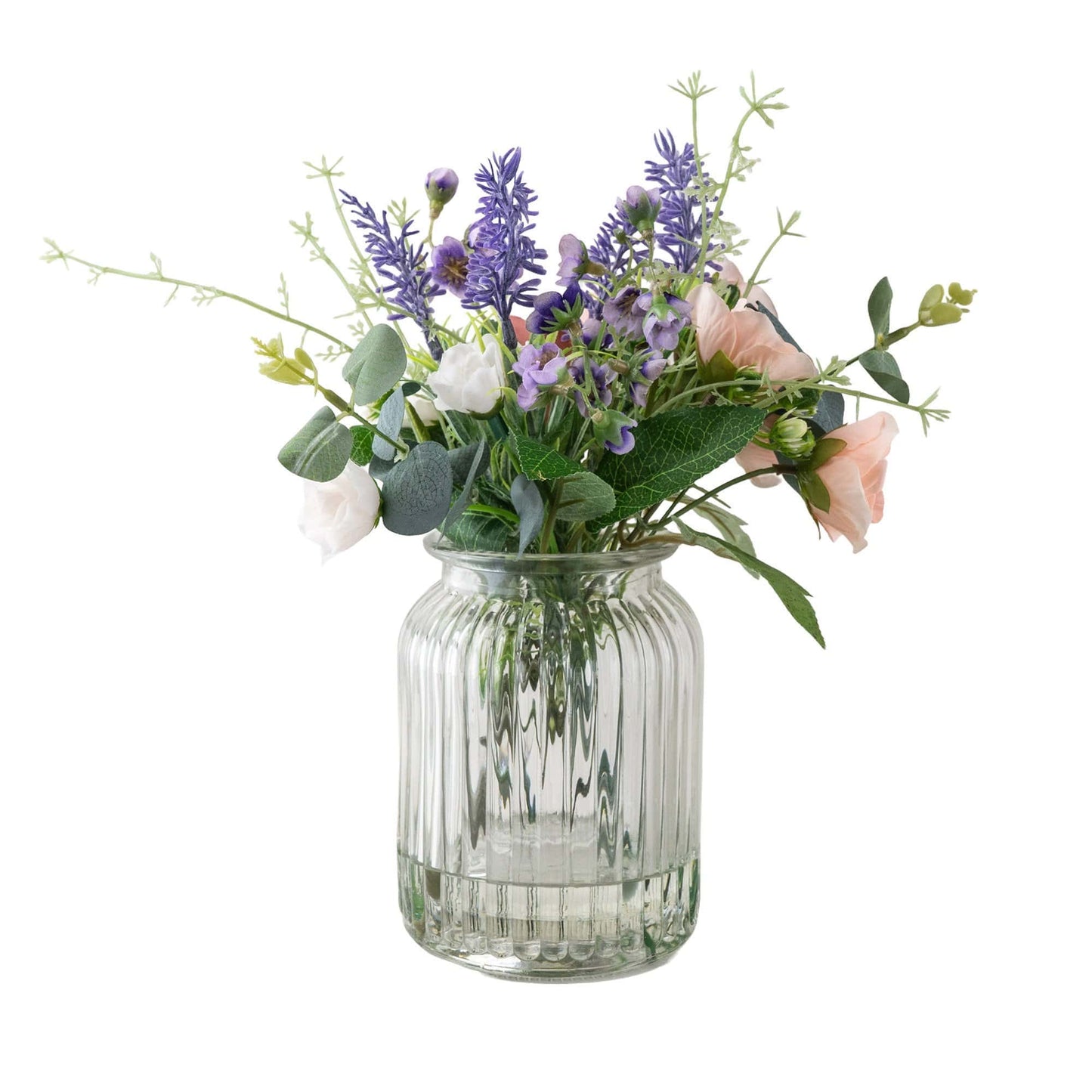 Faux Floral Arrangement in Glass Vase