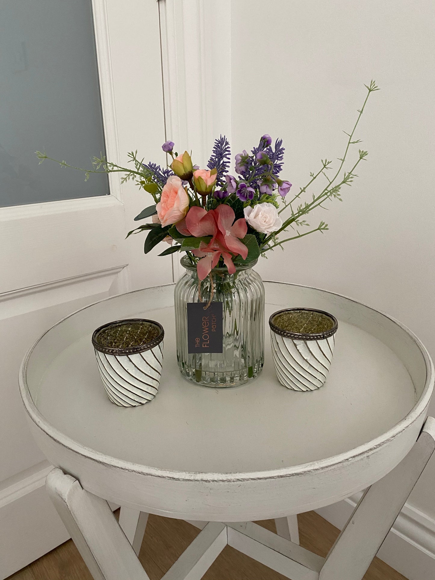 Faux Floral Arrangement in Glass Vase